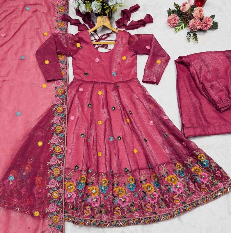 Malishka Export Pink Embroidered Anarkali Gown With Dupatta for Women - Image 3